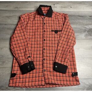 Vintage Blue Jazz Men’s Sz Medium Button Up Shirt Orange Black Textured Poly